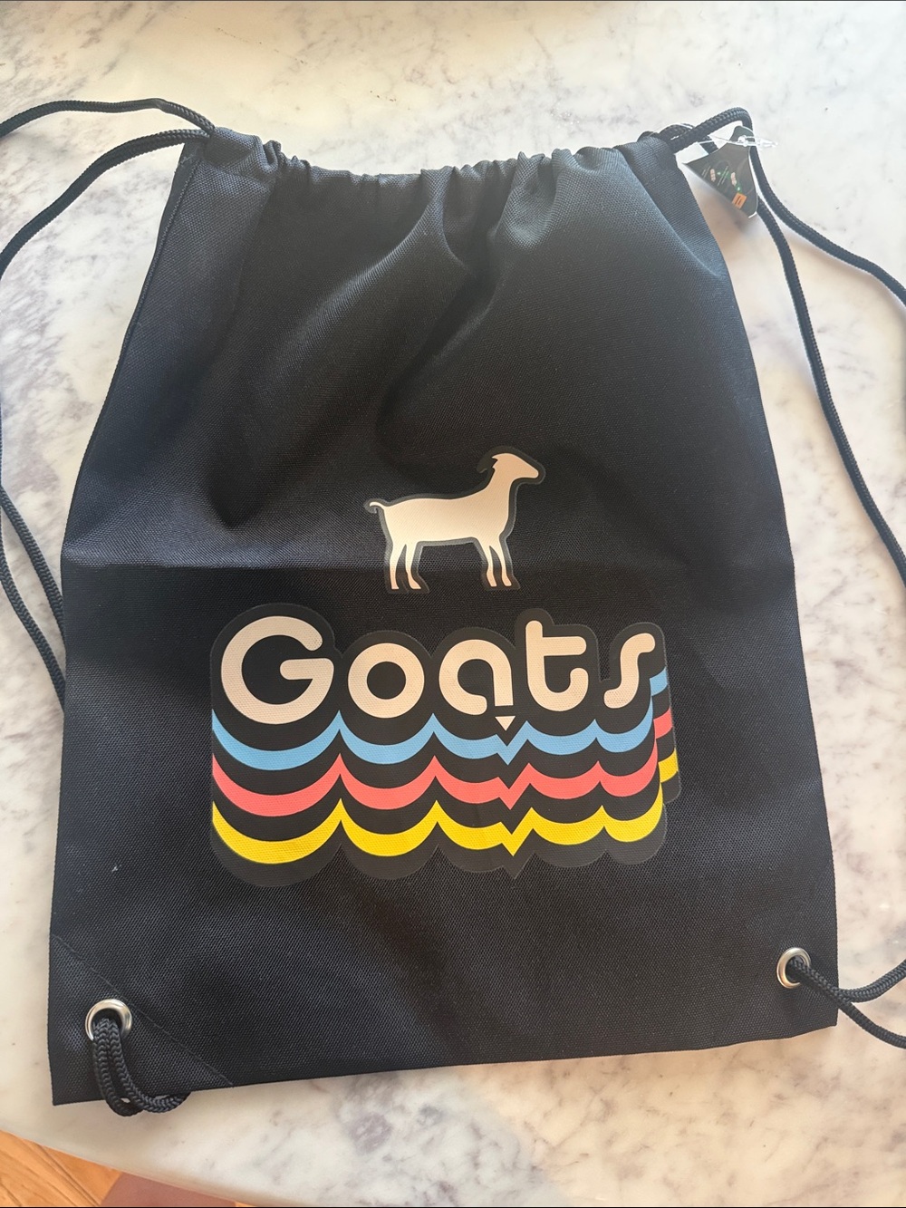 Goats Black Drawstring Backpack with Retro Color Wave Print